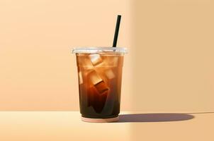 Iced coffee in a transparent glass. Generative Ai photo