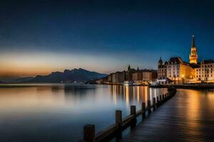 el ciudad de lucerna, Suiza a oscuridad. generado por ai foto