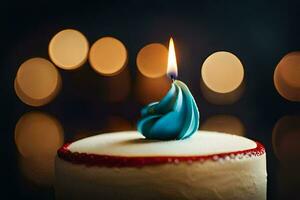 a single candle is lit on a cake. AI-Generated photo