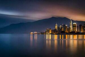 el ciudad horizonte a noche en hong. generado por ai foto