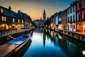 a canal in bruges, belgium. AI-Generated photo