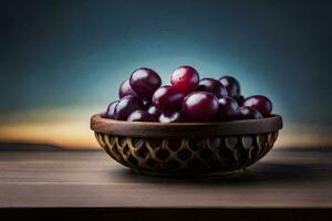 grapes in a bowl on a table. AI-Generated photo