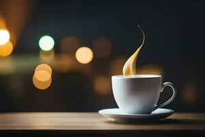 a cup of coffee with a light coming from it. AI-Generated photo