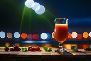 a glass of juice with berries and a light background. AI-Generated photo