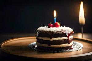 a chocolate cake with a candle on top. AI-Generated photo