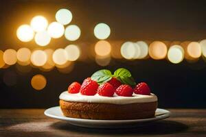 a cake with fresh raspberries on top. AI-Generated photo