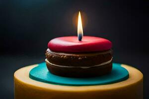 a chocolate cake with a candle on top. AI-Generated photo