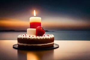 a birthday cake with a candle on top. AI-Generated photo