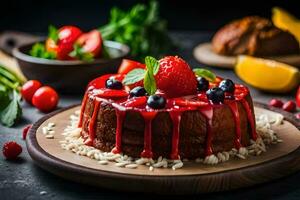 a cake with berries and strawberries on top. AI-Generated photo