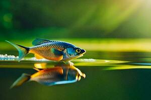 a fish is swimming in the water with the sun shining. AI-Generated photo