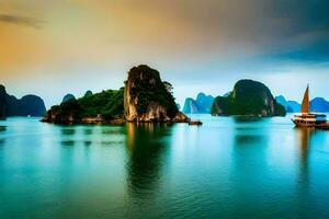 el hermosa paisaje de halong bahía. generado por ai foto