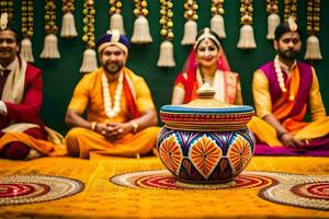 indian wedding ceremony with bride and groom. AI-Generated photo