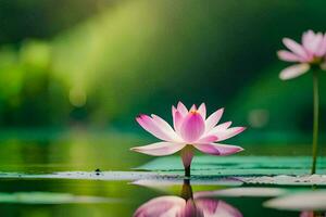 two pink lotus flowers are floating in the water. AI-Generated photo