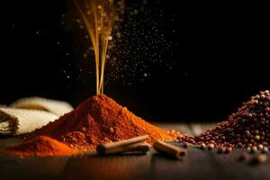 spices and spices on a wooden table. AI-Generated photo