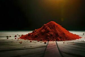 a pile of red powder on a wooden table. AI-Generated photo