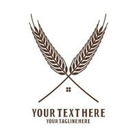 Vintage Retro Simple Minimalist Crossed Wheat House for Beer Brewery or Bakery Logo Design vector