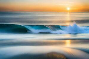 the sun sets over the ocean in this long exposure photograph. AI-Generated photo