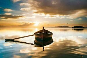 un barco en el agua a puesta de sol. generado por ai foto