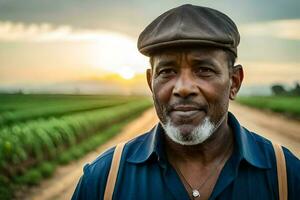 an african american man standing in a field. AI-Generated photo
