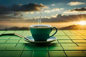 coffee, the sun, sunrise, the sky, the landscape, the landscape, the landscape. AI-Generated photo