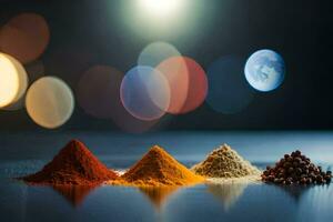 a group of spices and spices on a table. AI-Generated photo