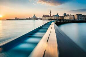 a long exposure photograph of a bridge over water. AI-Generated photo