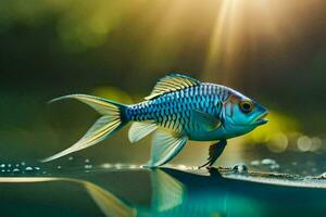 a fish is standing on the water with sunlight shining. AI-Generated photo