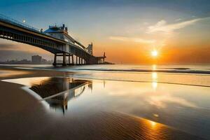 el Dom conjuntos terminado el Oceano y un puente. generado por ai foto