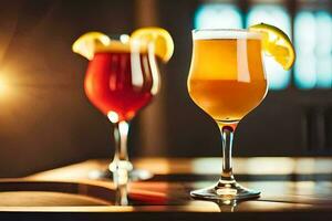 two glasses of drinks with lemon slices on top. AI-Generated photo