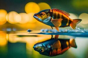 un pescado es saltando fuera de el agua. generado por ai foto