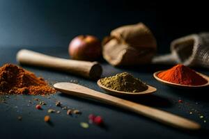 spices and spices on a black background. AI-Generated photo