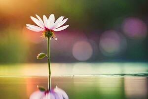 un soltero flor es en pie en el agua. generado por ai foto