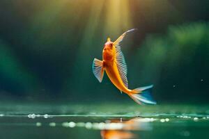 a fish jumping out of the water with sunlight shining on it. AI-Generated photo