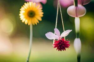 a flower hanging from a string. AI-Generated photo