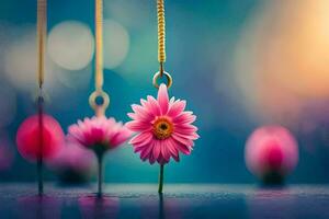 pink flowers hanging from a chain. AI-Generated photo