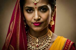 beautiful indian woman wearing traditional jewellery. AI-Generated photo