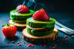 a hamburger with strawberries and avocado on top. AI-Generated photo