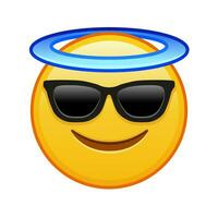 Smiling face with halo above head and sunglasses Large size of yellow emoji smile vector