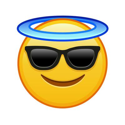 Smiling face with halo above head and sunglasses Large size of yellow emoji smile