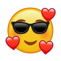 Smiling face with sunglasses and three hearts Large size of yellow emoji smile vector