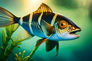 fish in aquarium with green plants and water. AI-Generated photo