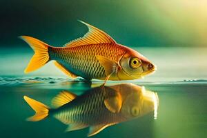 un pescado es reflejado en el agua. generado por ai foto