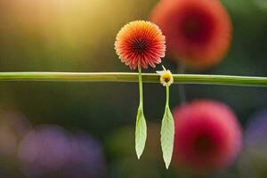 two flowers are sitting on a stem. AI-Generated photo