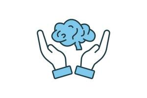 Thinking icon. Hand with brain. icon related to critical thinking. suitable for web site design, app, user interfaces, printable etc. Flat line icon style. Simple vector design editable