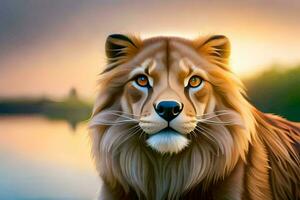 a lion in the sunset. AI-Generated photo