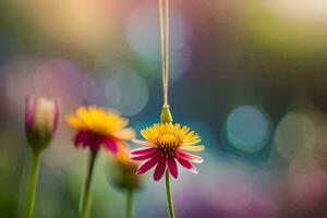 a flower hanging from a string. AI-Generated photo