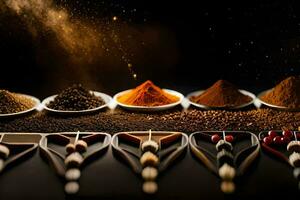a variety of spices are arranged in bowls. AI-Generated photo