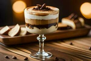 a dessert in a glass with coffee and chocolate. AI-Generated photo