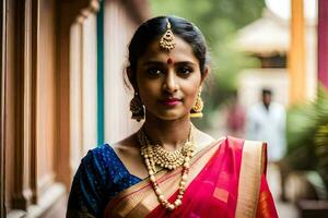 a beautiful indian woman wearing a traditional sari. AI-Generated photo