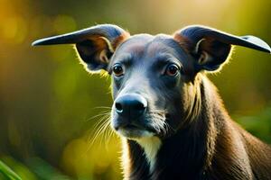 un perro con grande orejas mirando a el cámara. generado por ai foto